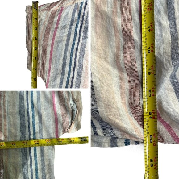 Beach Lunch Lounge Striped Tie Front Linen Button Down Blouse Sz Small - Picture 7 of 9